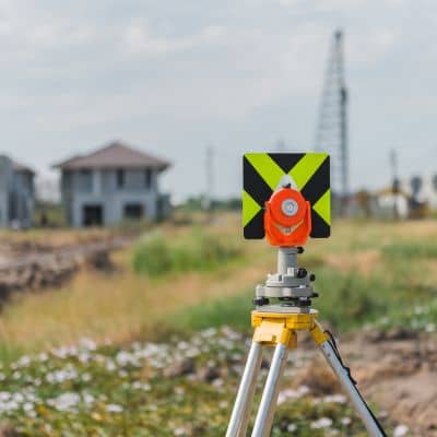 Land surveyor using professional equipment during a boundary survey