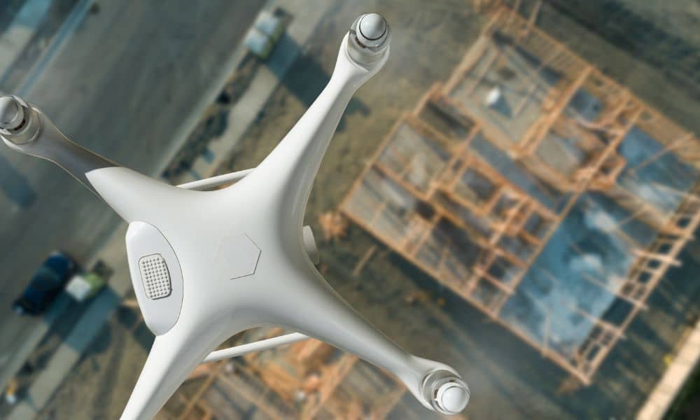 Drone flying above a construction site during a land surveying project in Oklahoma City
