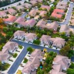 Aerial drone view of a suburban subdivision in Oklahoma City used for land surveying and mapping

