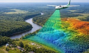 Aerial LiDAR mapping showing detailed terrain data captured using modern remote-sensing technology