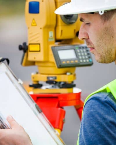 Surveyor using equipment - ALTA SURVEY Oklahoma Licensed land surveyor using equipment and checking measurements during a boundary survey