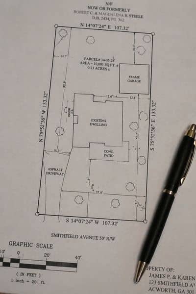 Detailed property survey map showing layout and boundaries used by a local surveyor