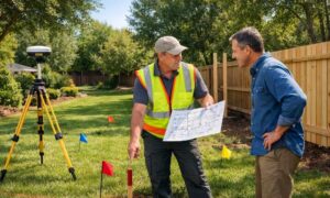 Boundary survey price fence project - ALTA SURVEY Oklahoma Surveyor explaining boundary survey price to a homeowner before a fence project